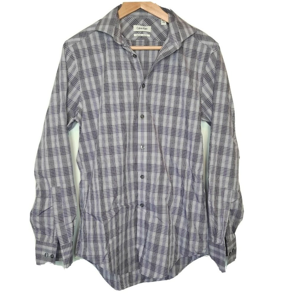 Calvin Klein Mens Purple Dress Shirt Long Sleeve Button Up Slim Fit Size 15
